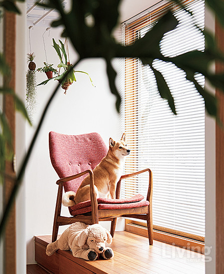 쉼을 주제로 디자인한 베란다.  평상처럼 높여서 의자에 앉아 창밖을 바라볼 수 있도록 디자인했다.  
